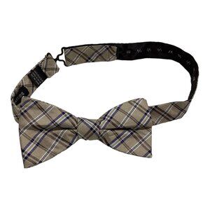 BOULEVARD CLUB Beige Plaids & Checks Silk Bow Tie 2.2" EC